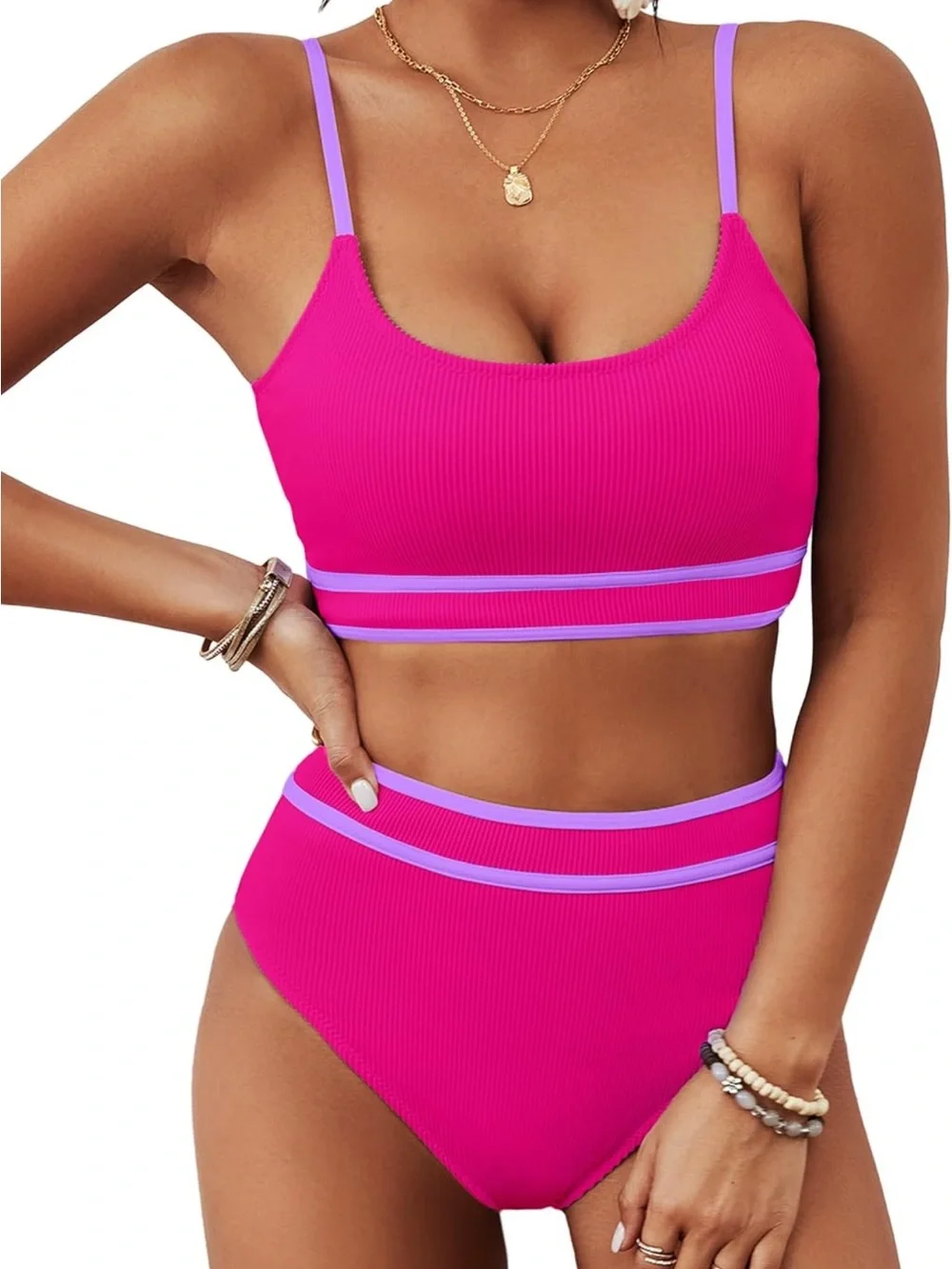 NWT BMJL Women's High Waisted Bikini Ribbed Two Piece Swimsuit, Size S - Picture 1 of 5